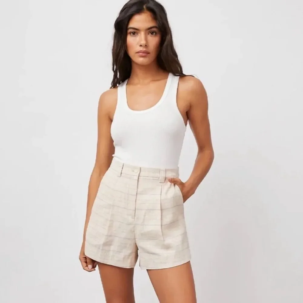 RAILS Ilena‎ Linen Trouser Shorts High Waist Sand Check Cream Plaid Size 12 New